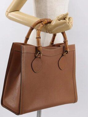 GUCCI Bamboo Hand Bag Leather Brown Gold 002 2853 02600 Auth bs33066